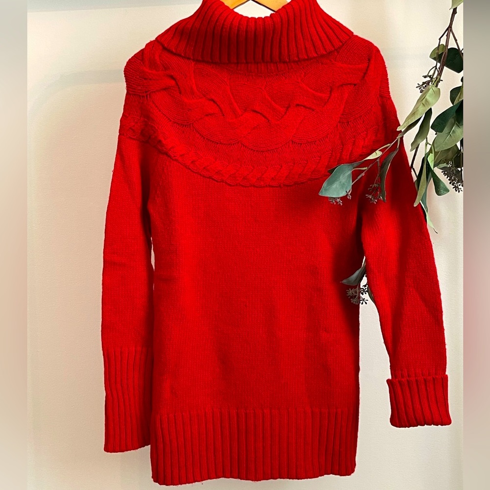 LOFT Tunic Length Red Cowel-Neck Sweater - size Large